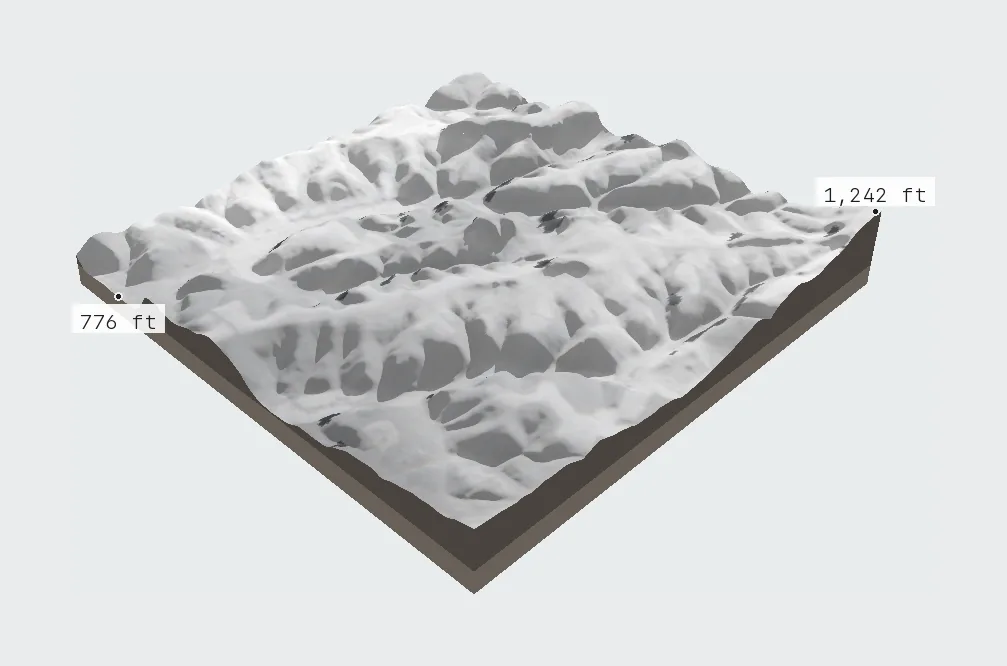 3D terrain of the Driftless Area, Wisconsin, with winter satellite imagery draped over it